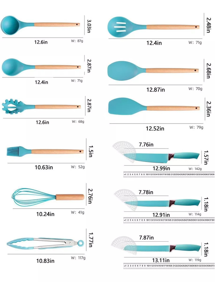 Set 19 Piezas Utensilios De Cocina Silicona Resistente Calor