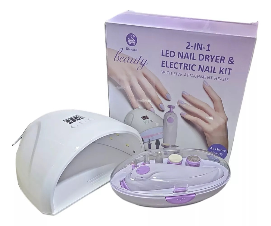 Kit De Lámpara Led Uv Y Mini Torno De Manicure Color Blanca 