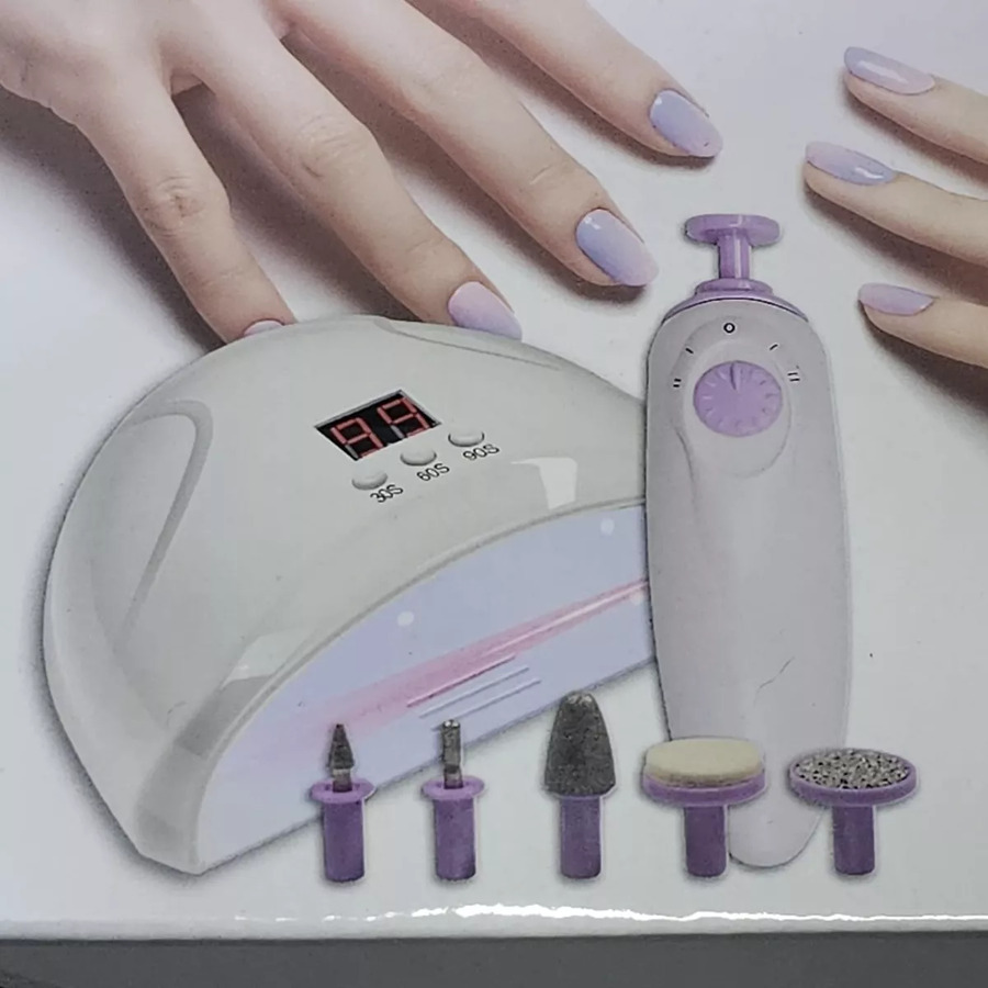 Kit De Lámpara Led Uv Y Mini Torno De Manicure Color Blanca 