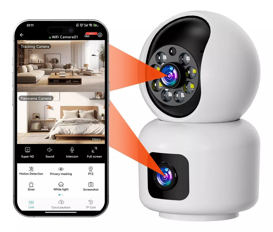 CÁMARA DE SEGURIDAD WIFI DOBLE LENTE 360°