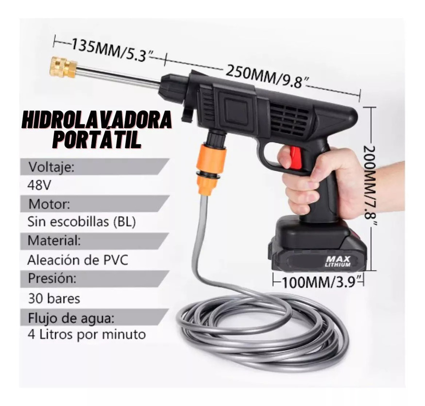 Hidrolavadora Inalambrica Portátil Recargable 48v 2 Baterías