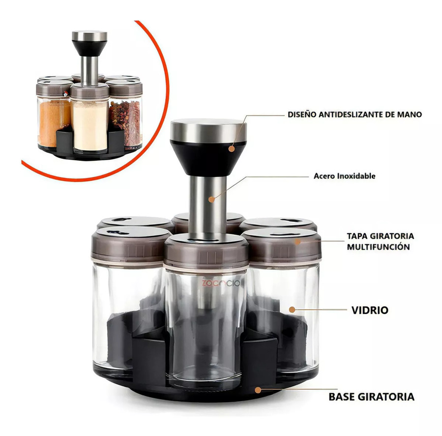 Condimentero Giratorio Para Especias Organizador Cocina X6 Color Negro